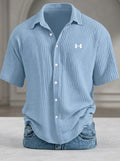 Men's Casual Pure Cotton Loose Textured Short-Sleeve Shirt