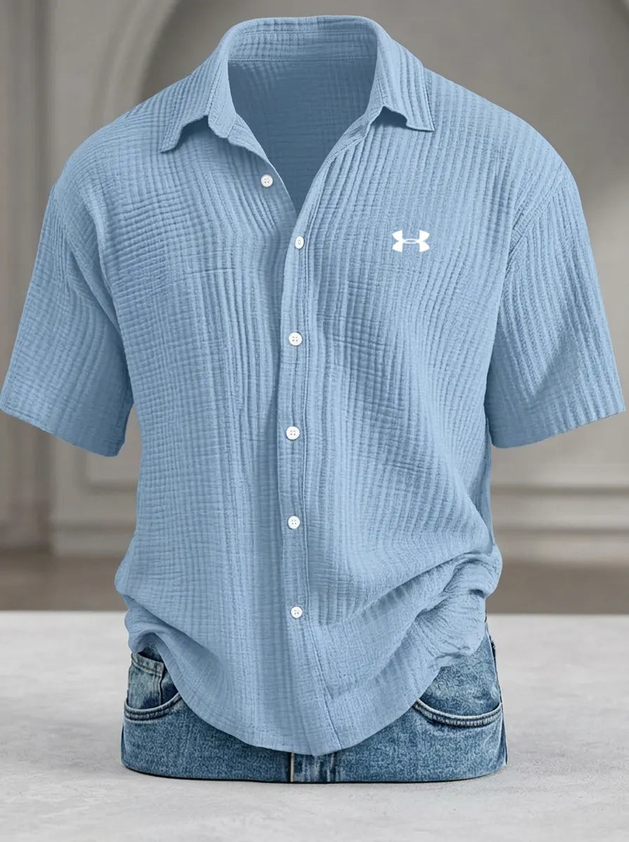 Men's Casual Pure Cotton Loose Textured Short-Sleeve Shirt