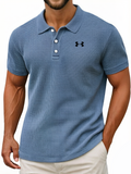 Men's Waffle Vintage Casual Breathable Pinholes Short Sleeve Polo Shirt