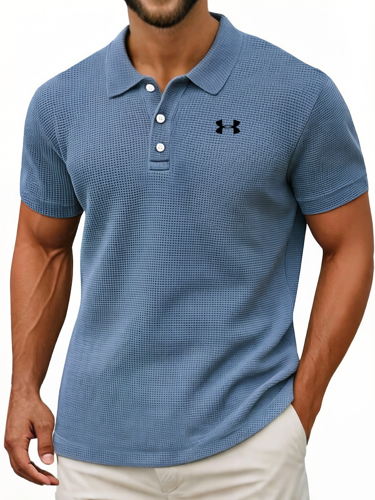 Men's Waffle Vintage Casual Breathable Pinholes Short Sleeve Polo Shirt