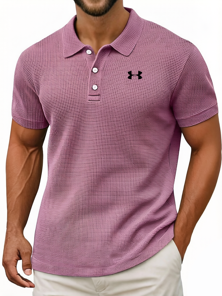 Men's Waffle Vintage Casual Breathable Pinholes Short Sleeve Polo Shirt