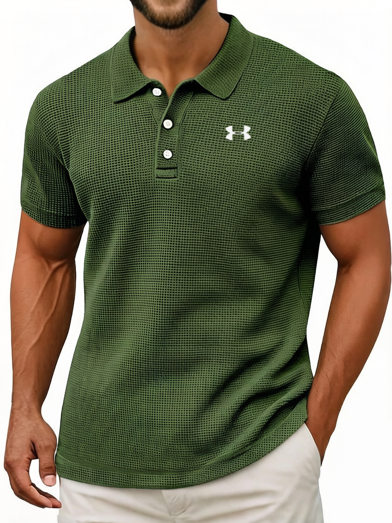 Men's Waffle Vintage Casual Breathable Pinholes Short Sleeve Polo Shirt