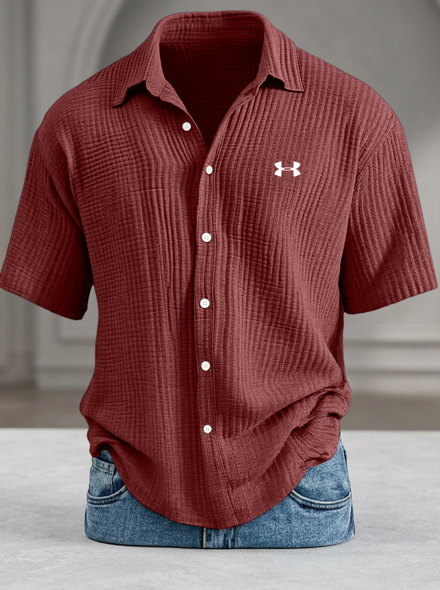Men's Casual Pure Cotton Loose Textured Short-Sleeve Shirt