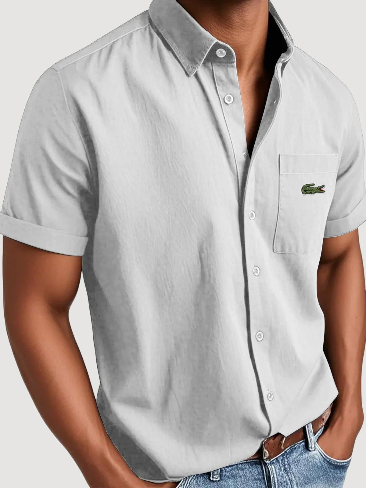 Men's Basic Retro Washed Pocket Casual Fashion Short-Sleeved Shirt