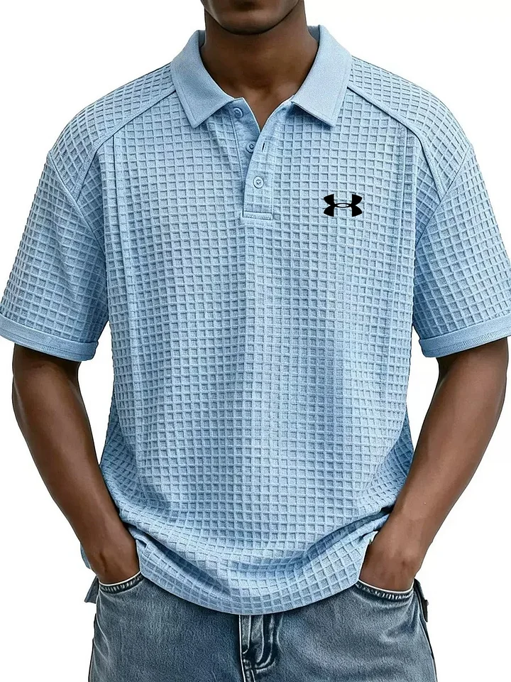 Men's Retro Waffle Knit Collar Short-Sleeve Polo Shirt/T-Shirt