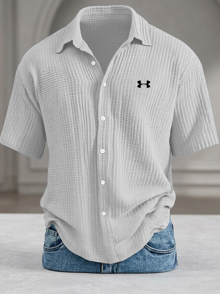Men's Casual Pure Cotton Loose Textured Short-Sleeve Shirt