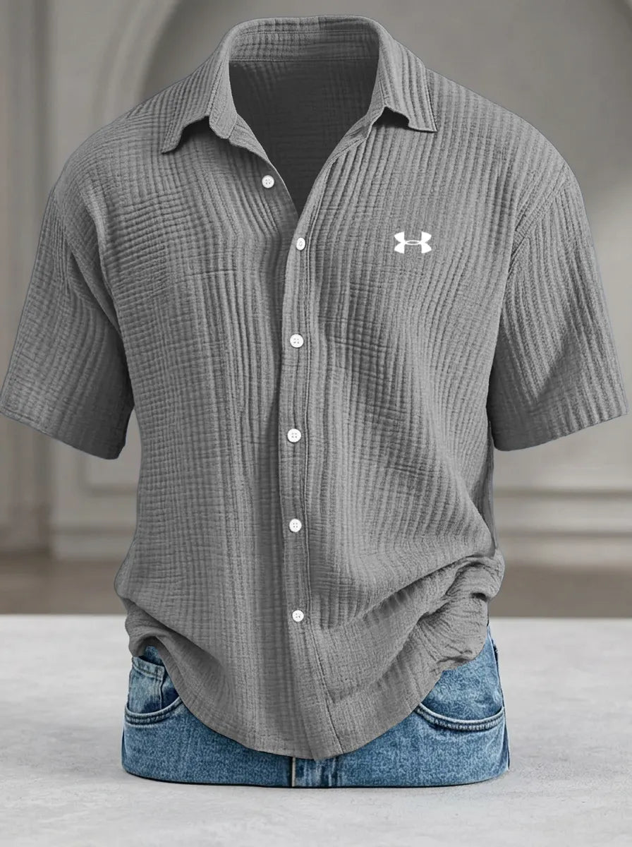 Men's Casual Pure Cotton Loose Textured Short-Sleeve Shirt