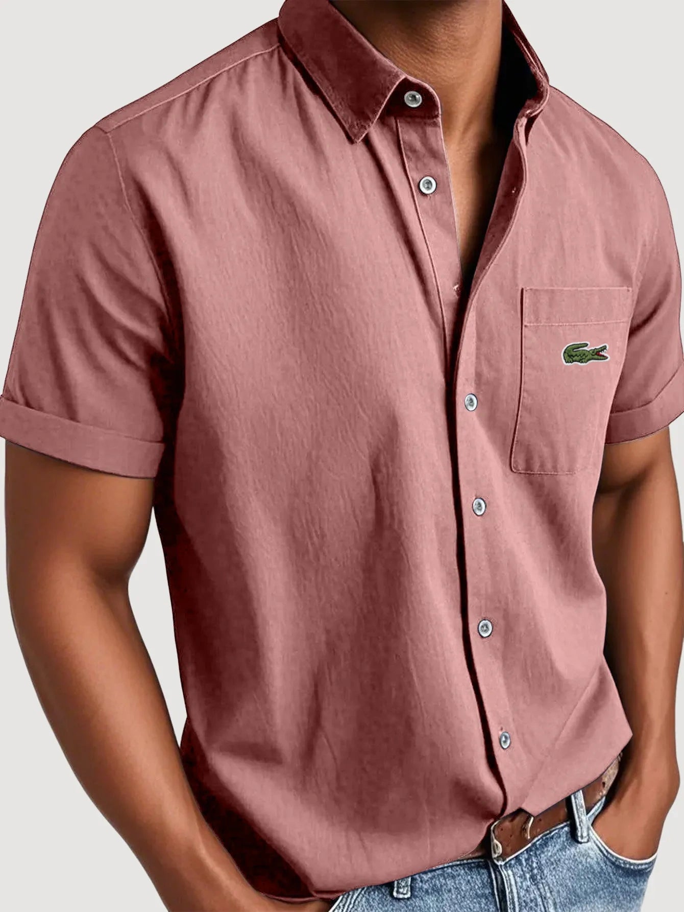 Men's Basic Retro Washed Pocket Casual Fashion Short-Sleeved Shirt