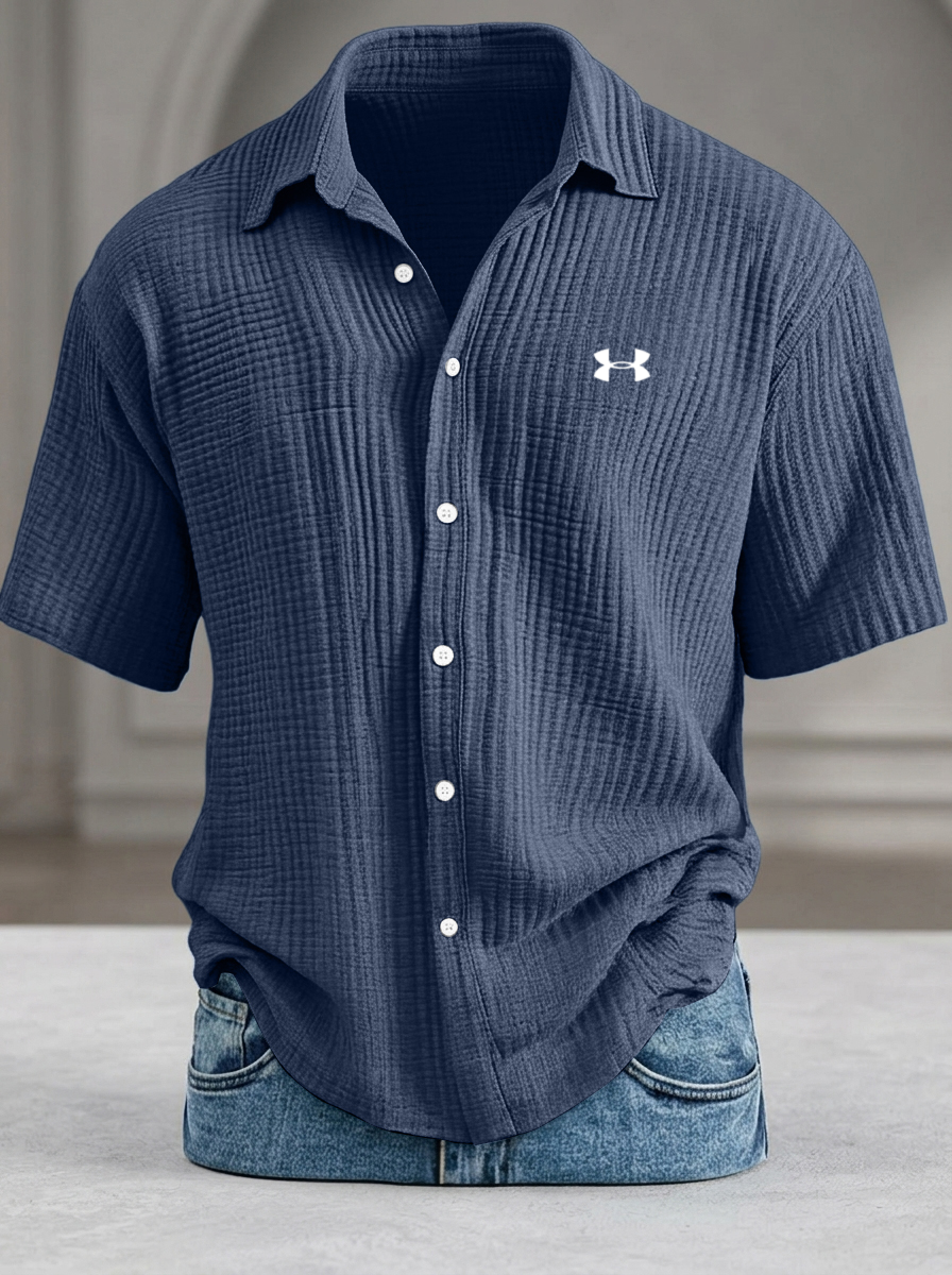 Men's Casual Pure Cotton Loose Textured Short-Sleeve Shirt
