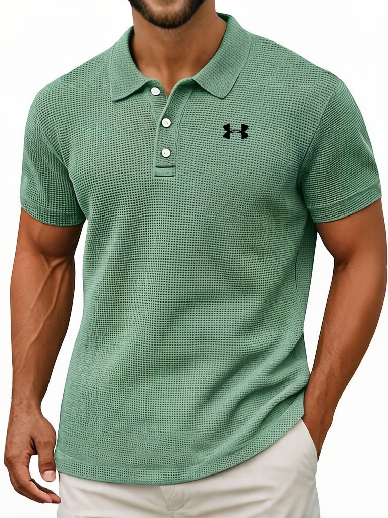 Men's Waffle Vintage Casual Breathable Pinholes Short Sleeve Polo Shirt