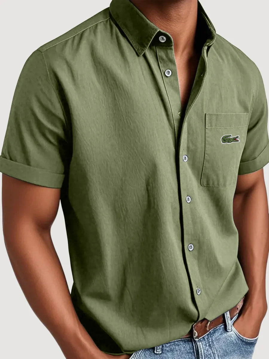 Men's Basic Retro Washed Pocket Casual Fashion Short-Sleeved Shirt