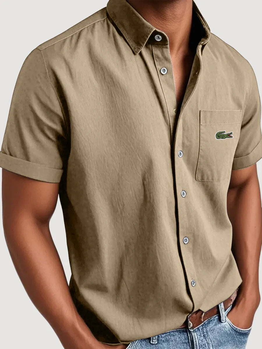 Men's Basic Retro Washed Pocket Casual Fashion Short-Sleeved Shirt