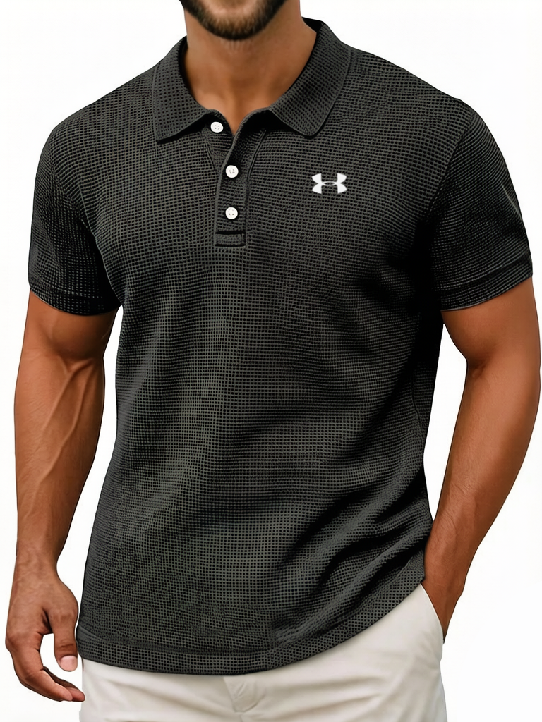 Men's Waffle Vintage Casual Breathable Pinholes Short Sleeve Polo Shirt