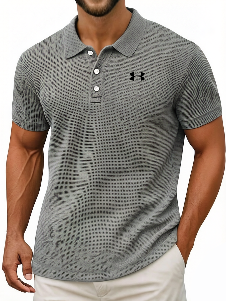 Men's Waffle Vintage Casual Breathable Pinholes Short Sleeve Polo Shirt