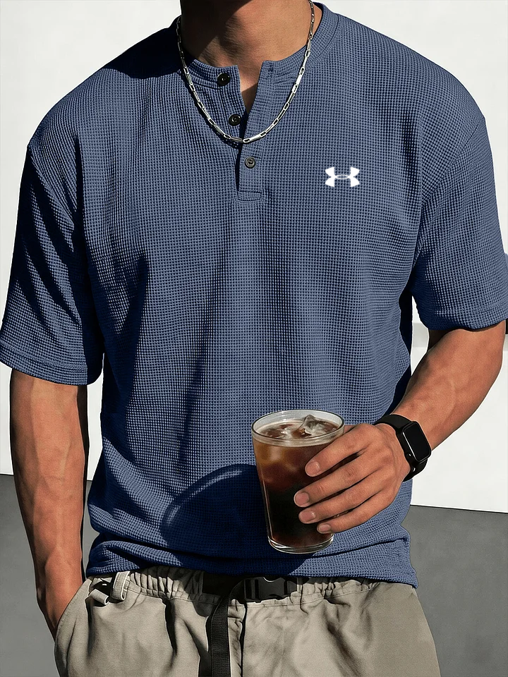 Men's Waffle-Knit Casual Short-Sleeve Henley Shirt