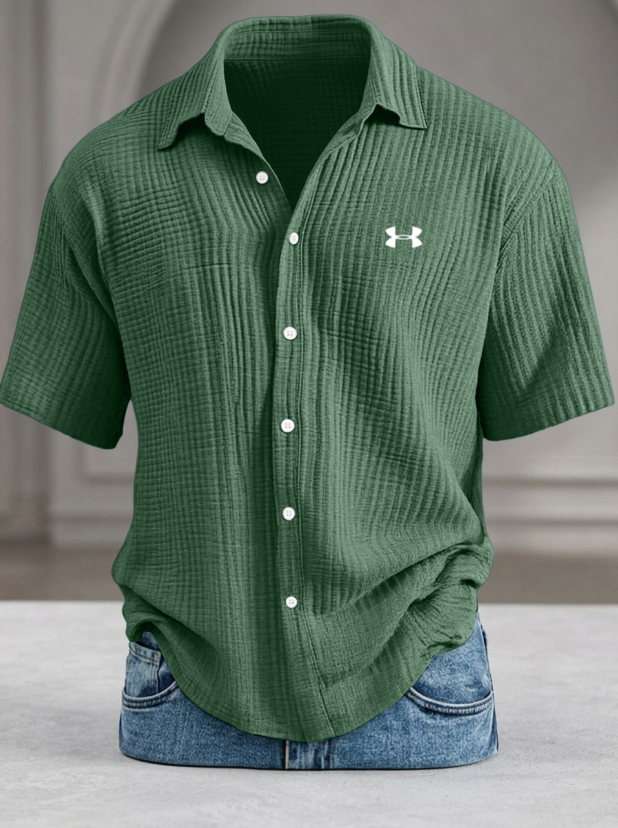 Men's Casual Pure Cotton Loose Textured Short-Sleeve Shirt
