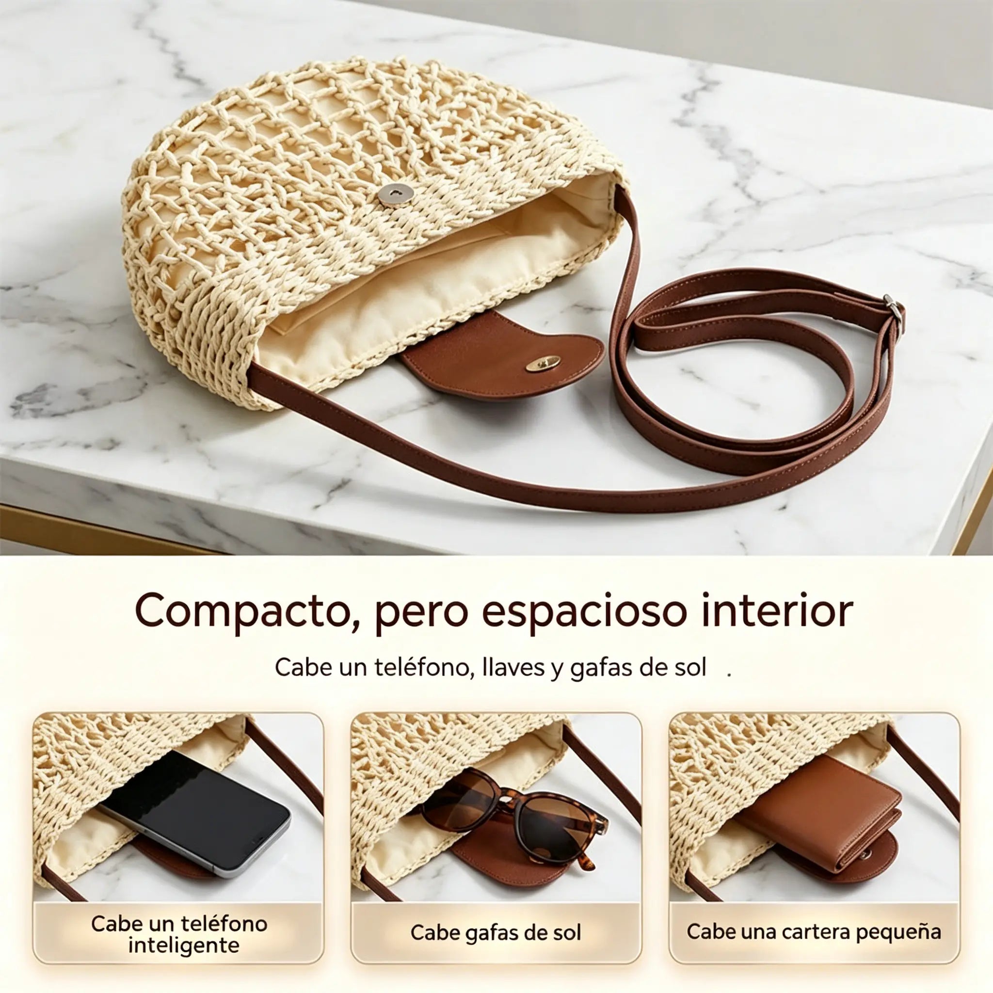 🌿 Handmade Raffia Crossbody Bag with Large Capacity | Elegant, Comfortable and Perfect for Summer