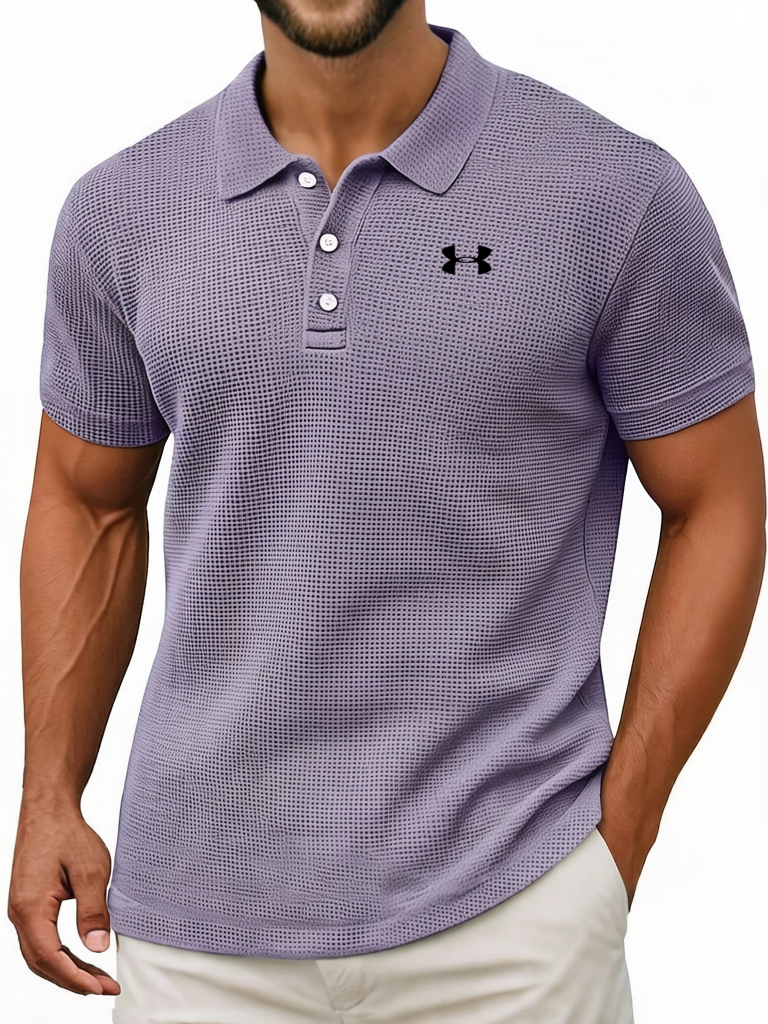 Men's Waffle Vintage Casual Breathable Pinholes Short Sleeve Polo Shirt