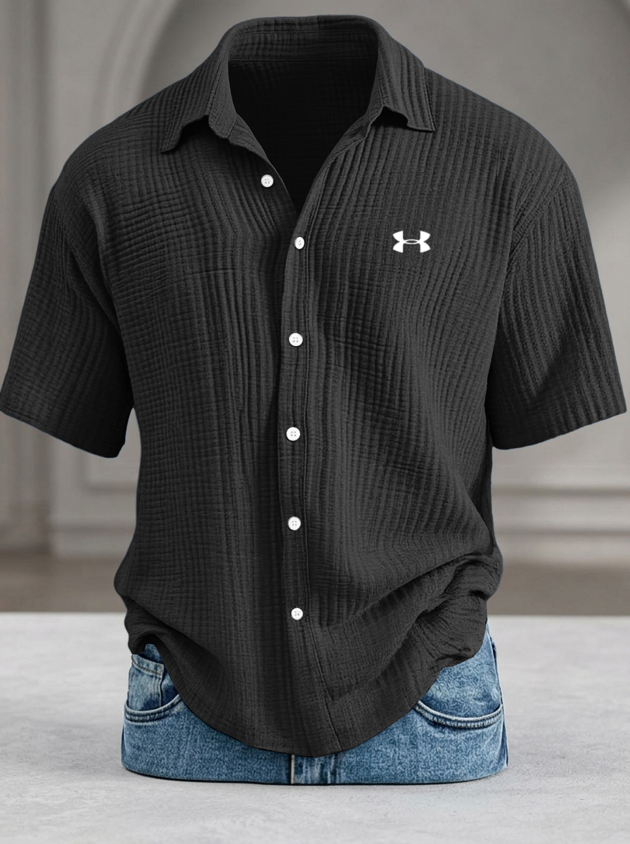 Men's Casual Pure Cotton Loose Textured Short-Sleeve Shirt