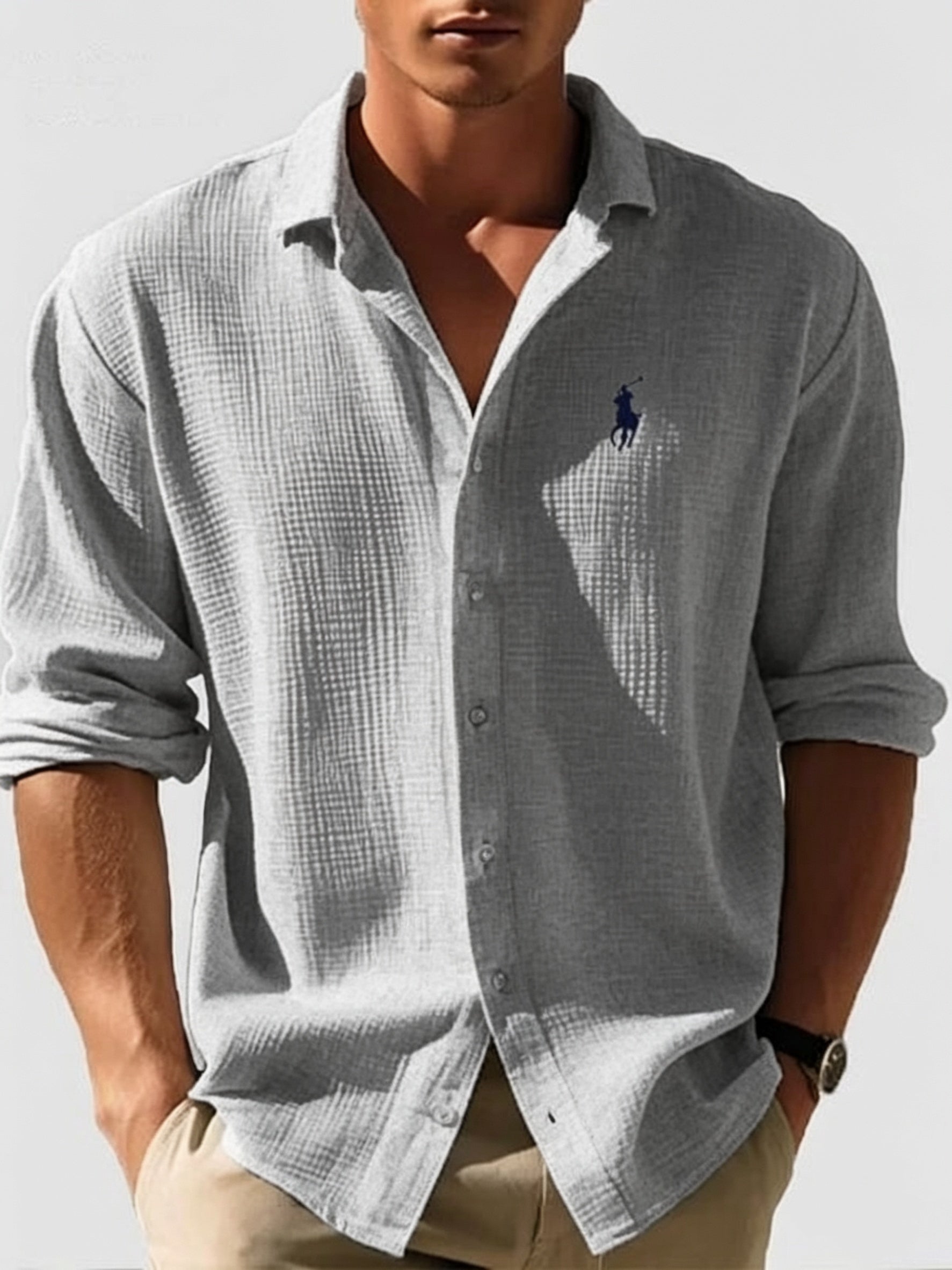Ralph Lauren | Men's Loose-Fit Waffle-Knit Collared Shirt