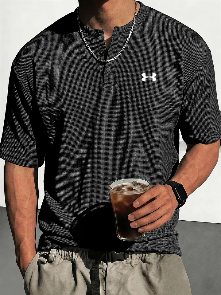 Men's Waffle-Knit Casual Short-Sleeve Henley Shirt
