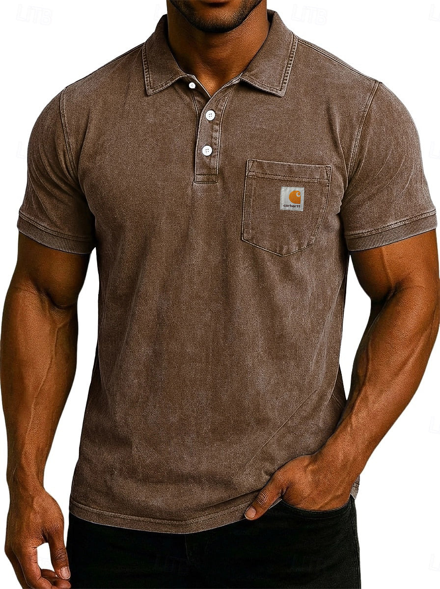 Men's Acid Wash Casual  Cotton Short Sleeve Polo Shirt