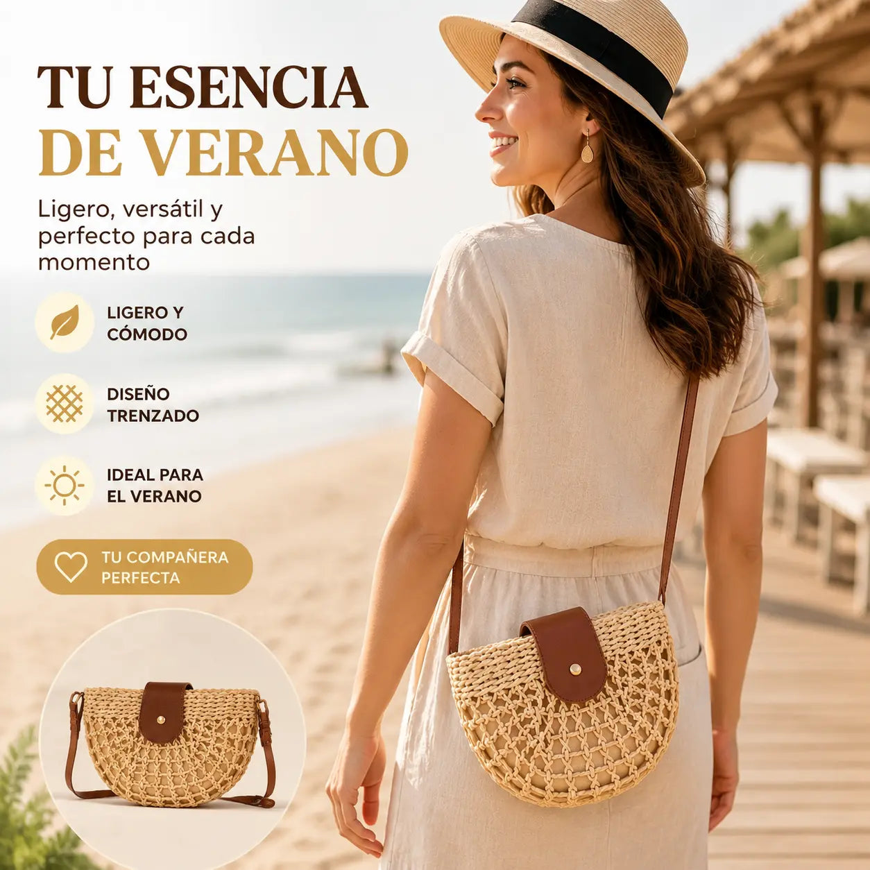 🌿 Handmade Raffia Crossbody Bag with Large Capacity | Elegant, Comfortable and Perfect for Summer