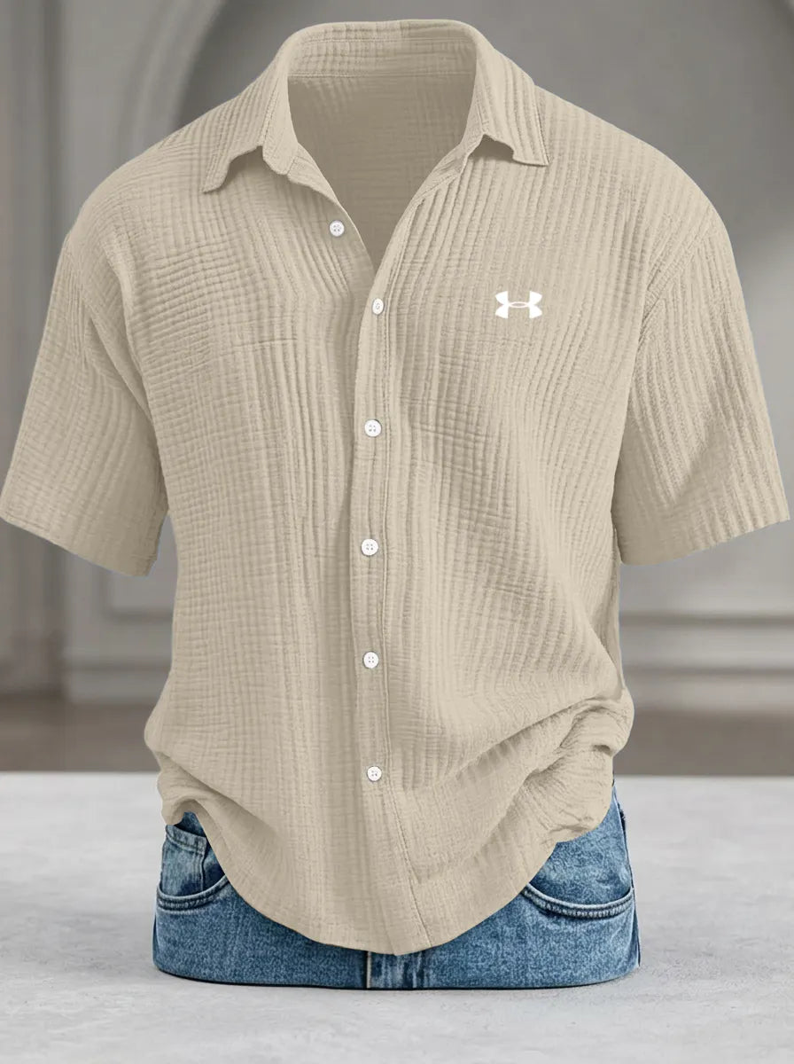 Men's Casual Pure Cotton Loose Textured Short-Sleeve Shirt