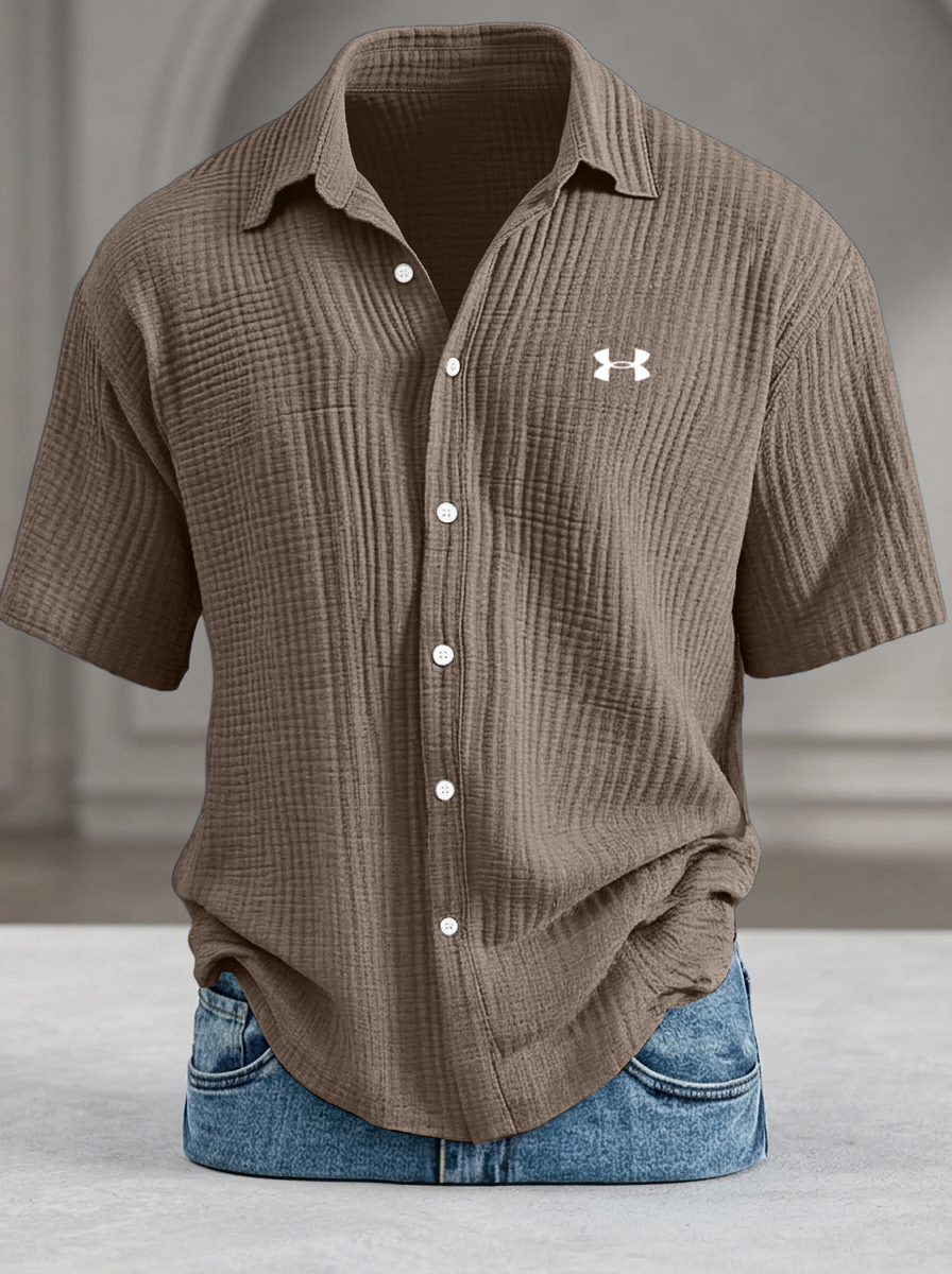 Men's Casual Pure Cotton Loose Textured Short-Sleeve Shirt