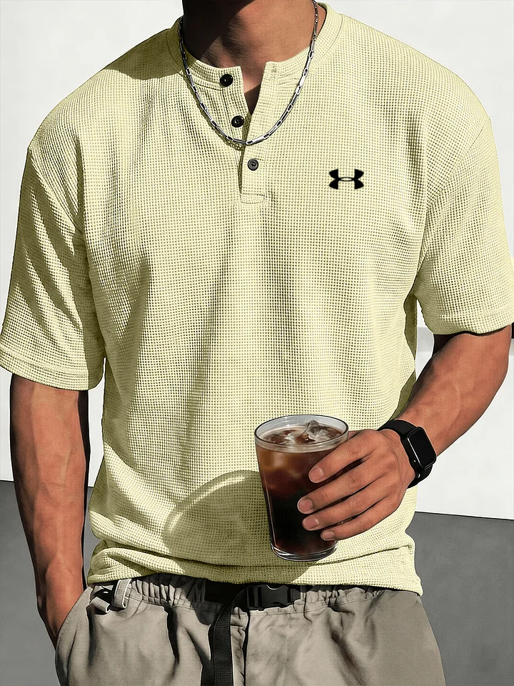 Men's Waffle-Knit Casual Short-Sleeve Henley Shirt