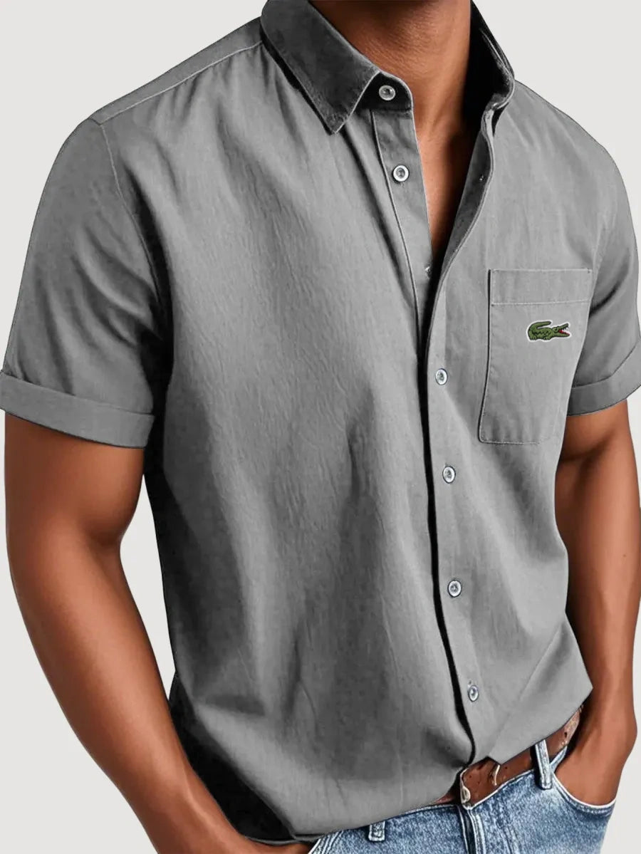 Men's Basic Retro Washed Pocket Casual Fashion Short-Sleeved Shirt