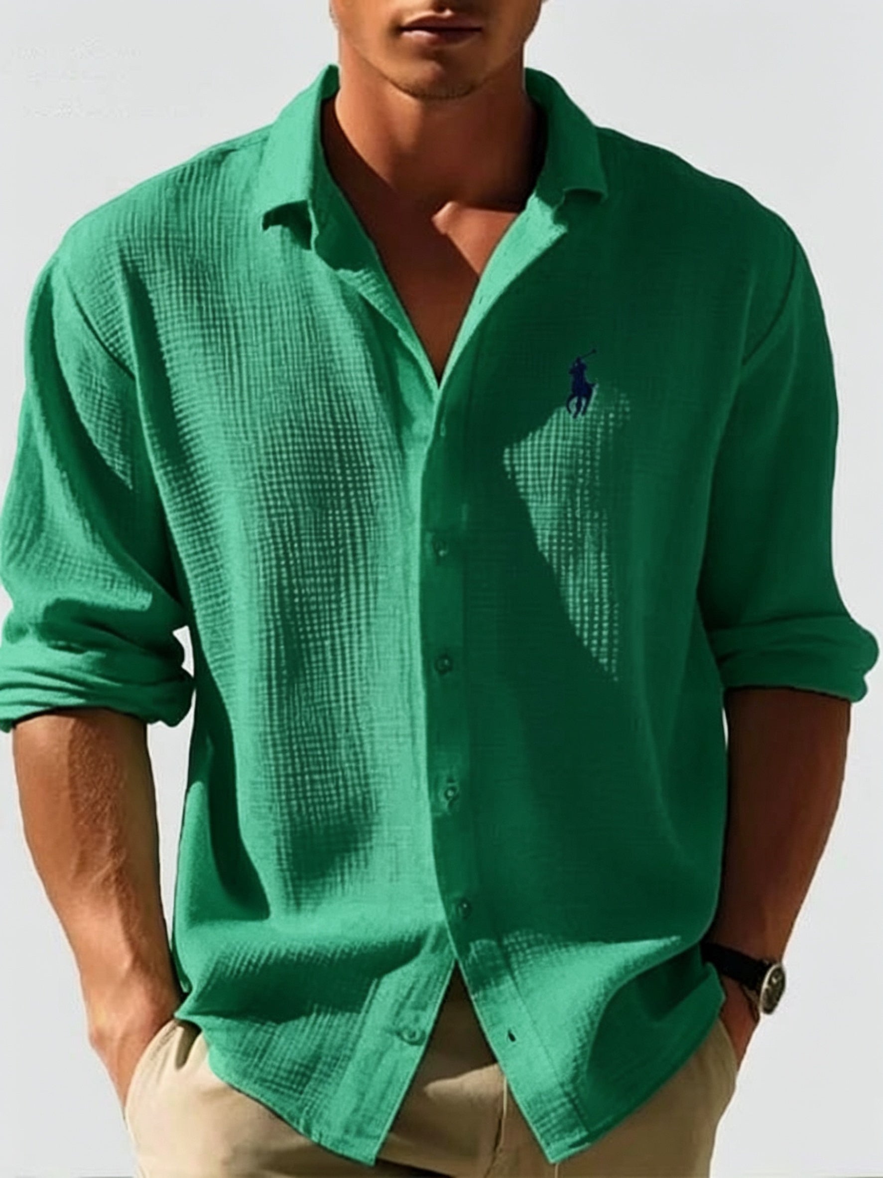 Ralph Lauren | Men's Loose-Fit Waffle-Knit Collared Shirt