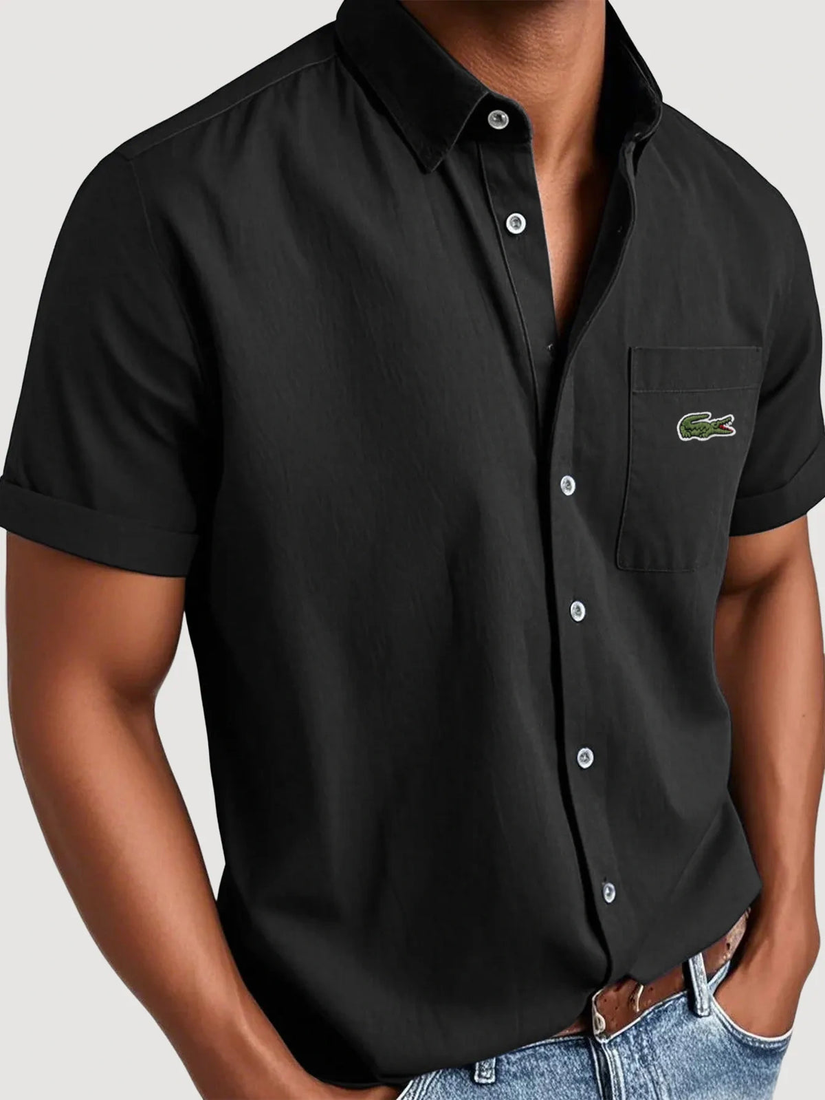 Men's Basic Retro Washed Pocket Casual Fashion Short-Sleeved Shirt