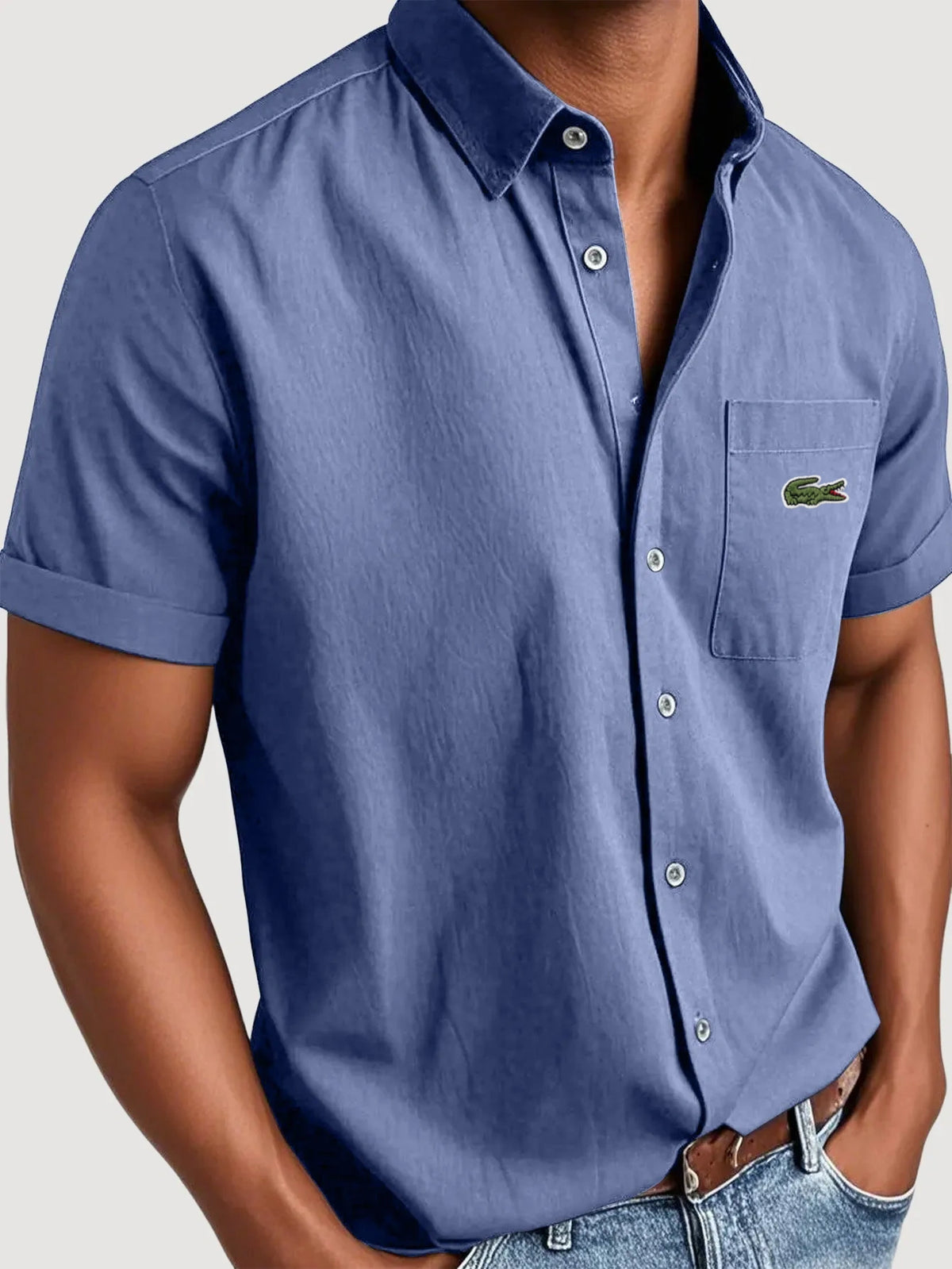 Men's Basic Retro Washed Pocket Casual Fashion Short-Sleeved Shirt