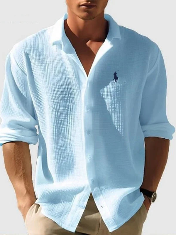 Ralph Lauren | Men's Loose-Fit Waffle-Knit Collared Shirt