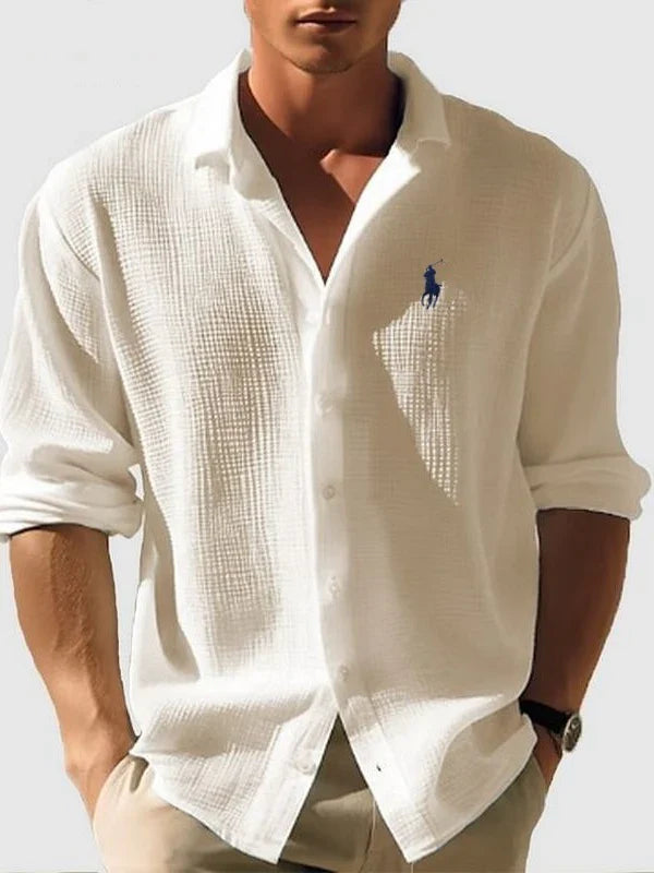 Ralph Lauren | Men's Loose-Fit Waffle-Knit Collared Shirt